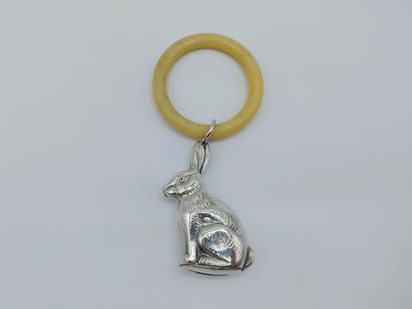 Silver rattle on teething ring, rabbit, 835 