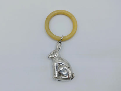 Silver rattle on teething ring, rabbit, 835 