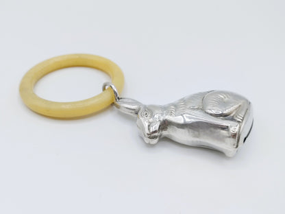 Silver rattle on teething ring, rabbit, 835 