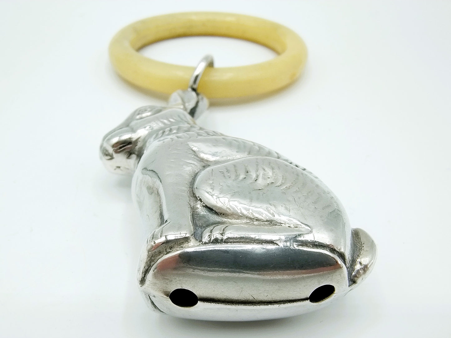 Silver rattle on teething ring, rabbit, 835 