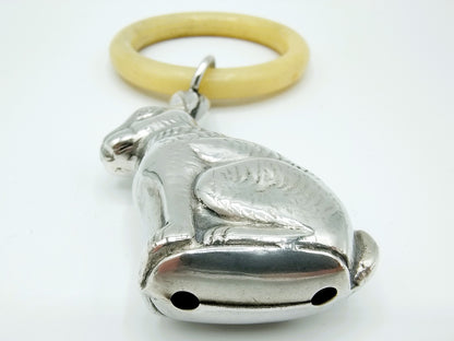 Silver rattle on teething ring, rabbit, 835 