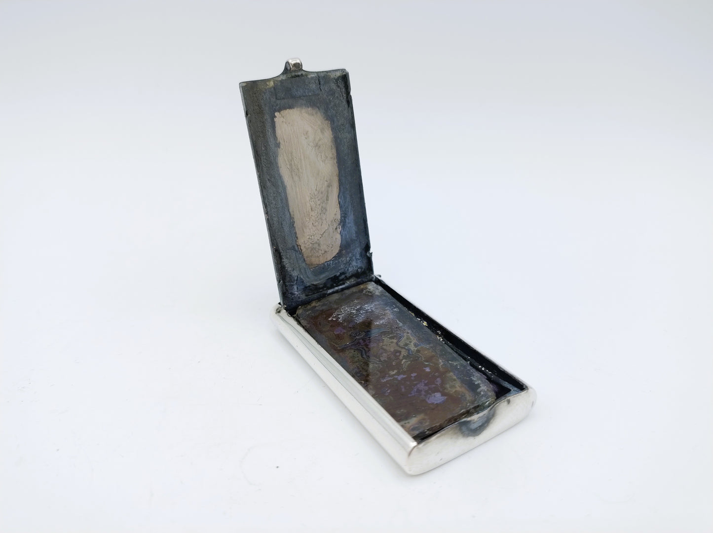 Silver box with stamp pad and glass plate