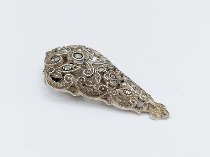 Silver clip brooch with marcasite