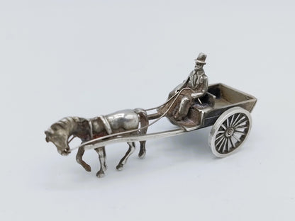 Zilveren miniatuur paard en wagen