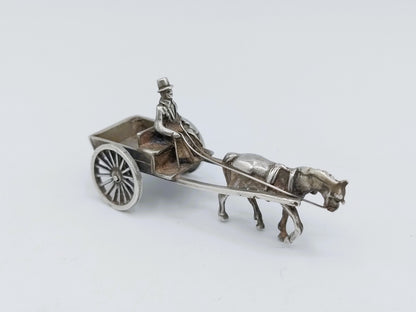 Zilveren miniatuur paard en wagen