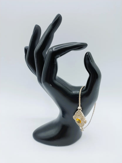 Silver bracelet with yellow stone, 16 cm