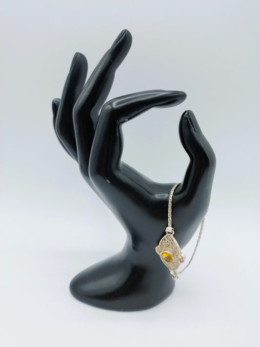 Silbernes Armband mit gelbem Stein, 16 cm