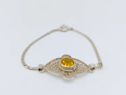 Silver bracelet with yellow stone, 16 cm