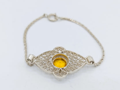 Silver bracelet with yellow stone, 16 cm