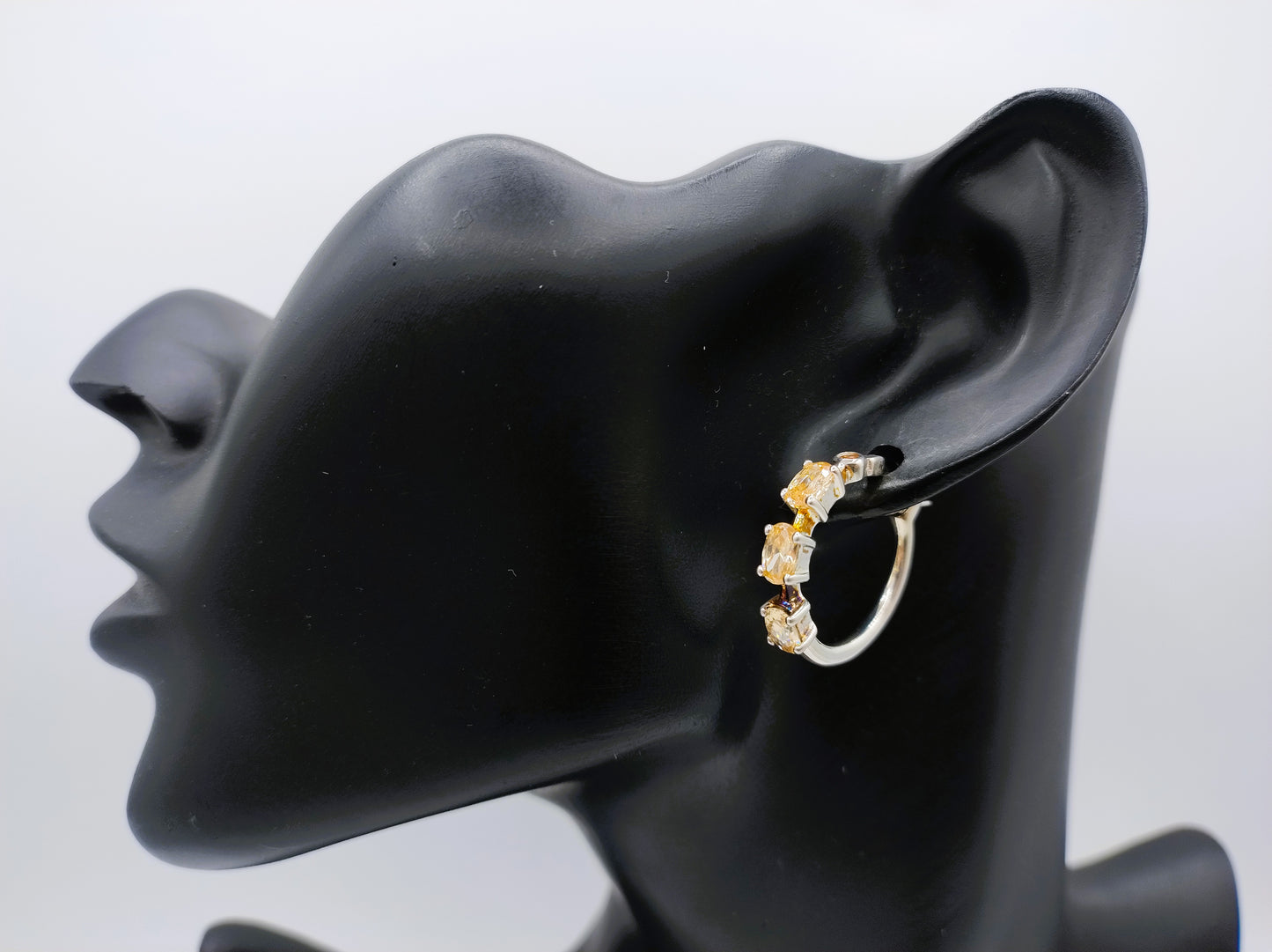 Silver hoop earrings with smoky quartz