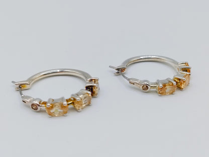 Silver hoop earrings with smoky quartz