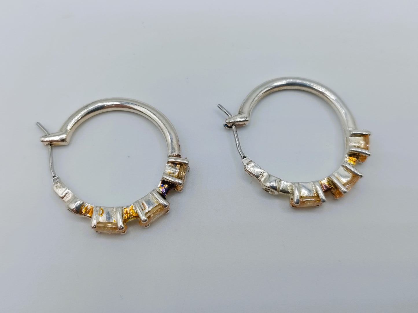 Silver hoop earrings with smoky quartz