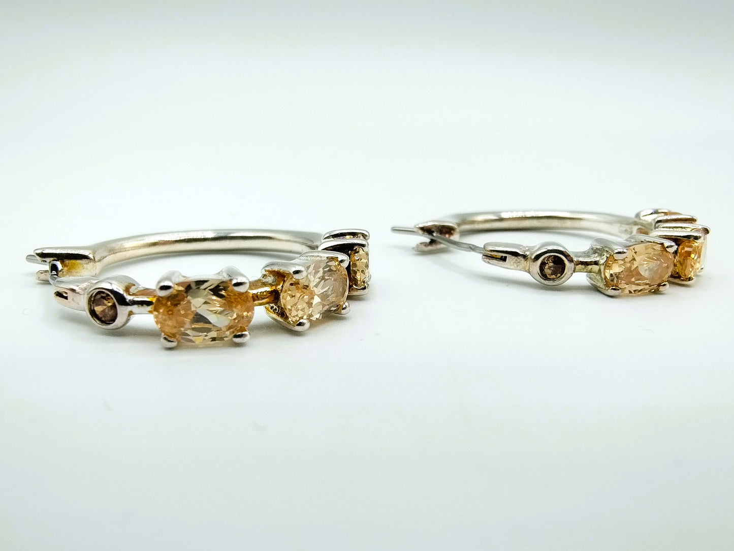 Silver hoop earrings with smoky quartz