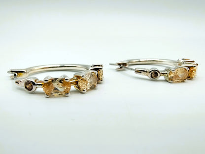 Silver hoop earrings with smoky quartz