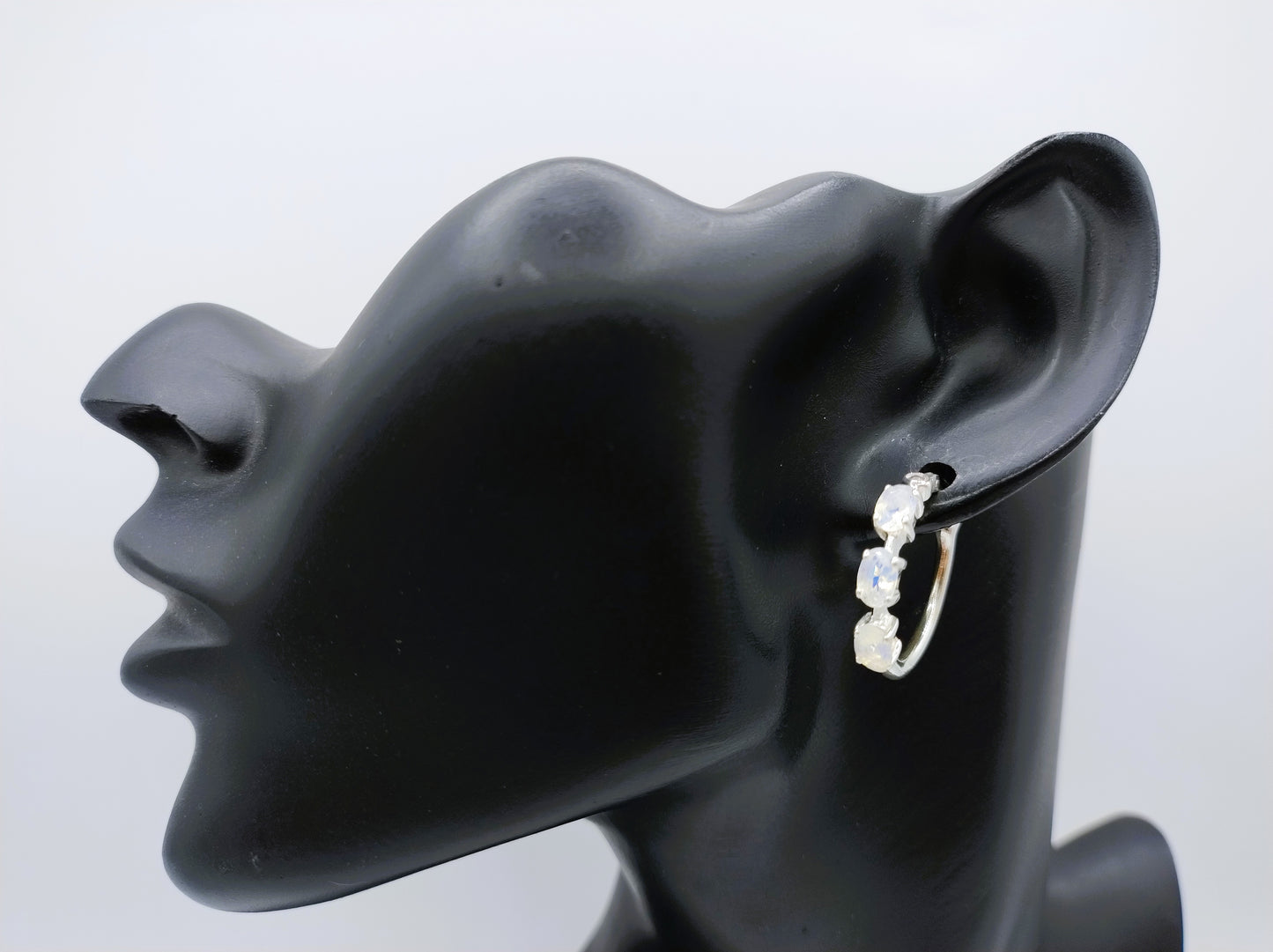 Silver hoop earrings with moonstone