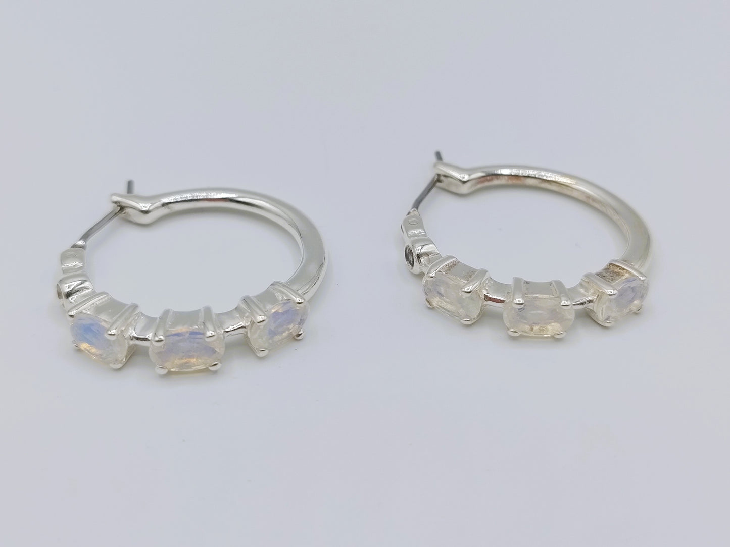Silver hoop earrings with moonstone