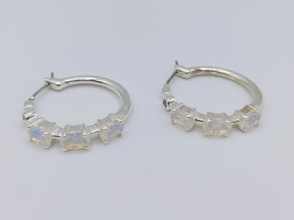 Silver hoop earrings with moonstone