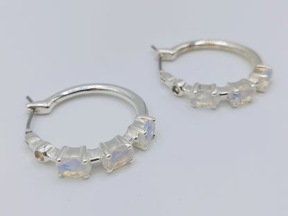 Silver hoop earrings with moonstone