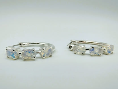 Silver hoop earrings with moonstone