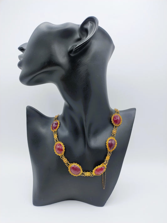 Goldene Bootskette mit Granat, Friesland, 36,5 cm