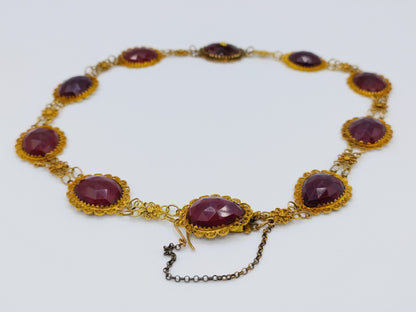 Gouden bootjesketting met granaat + 2 losse schakels,  Friesland, 42,5 cm