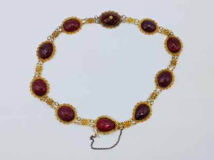 Gouden bootjesketting met granaat + 2 losse schakels,  Friesland, 42,5 cm