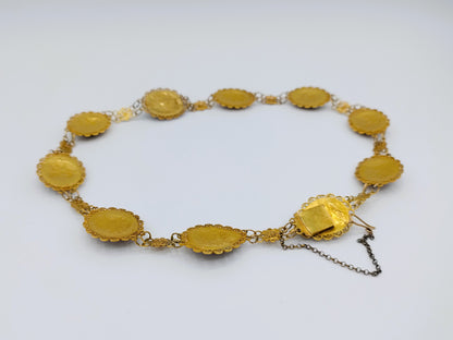 Gouden bootjesketting met granaat + 2 losse schakels,  Friesland, 42,5 cm