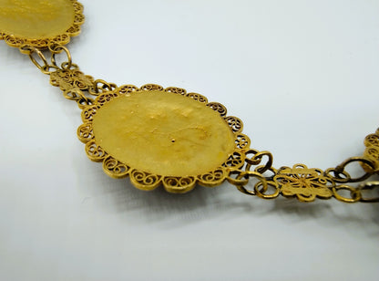 Gouden bootjesketting met granaat + 2 losse schakels,  Friesland, 42,5 cm