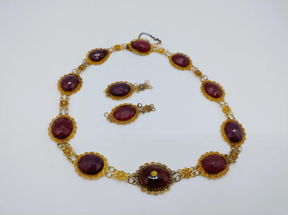 Gouden bootjesketting met granaat + 2 losse schakels,  Friesland, 42,5 cm