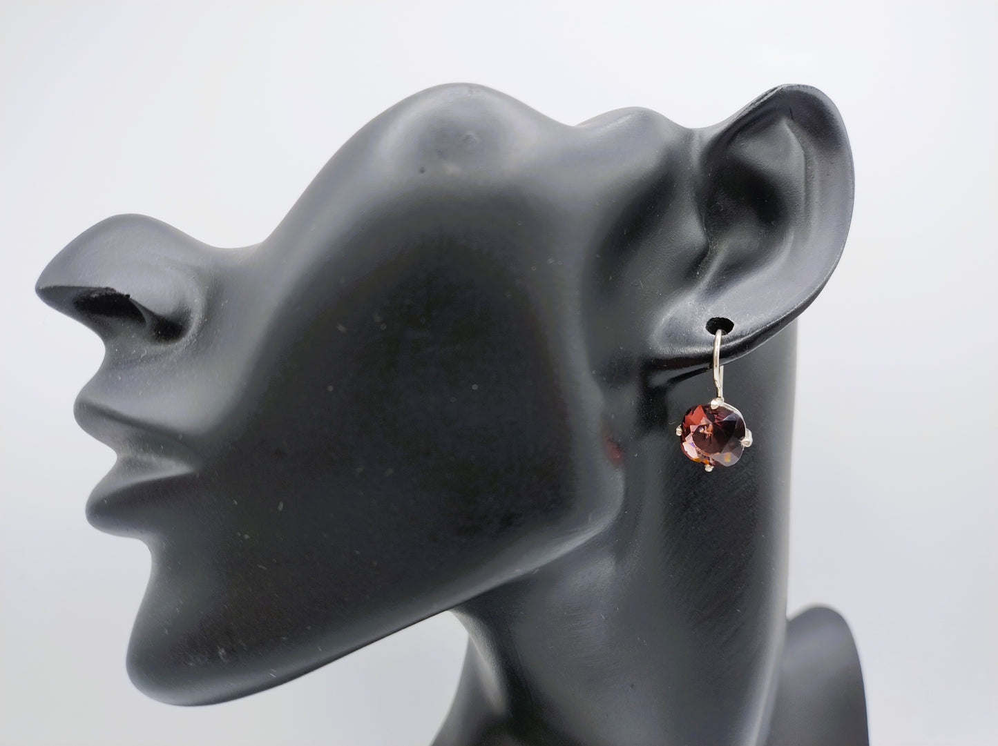 Silver hoop earrings with smoky quartz