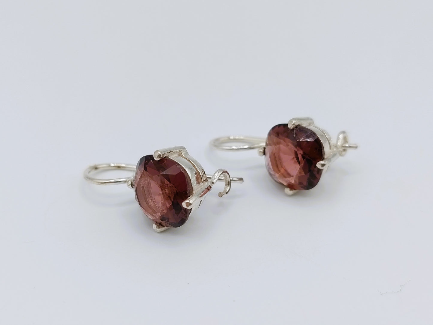 Silver hoop earrings with smoky quartz