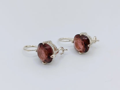 Silver hoop earrings with smoky quartz