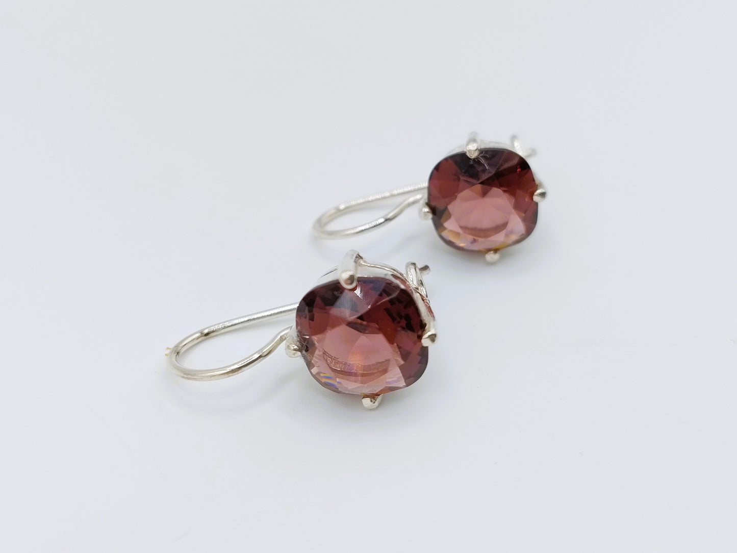 Silver hoop earrings with smoky quartz
