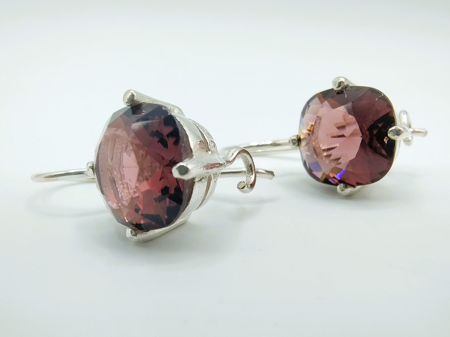 Silver hoop earrings with smoky quartz