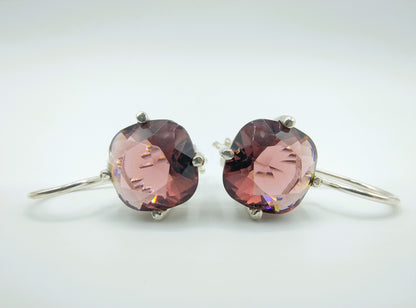 Silver hoop earrings with smoky quartz