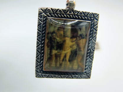 Silver earrings with an image of a painting