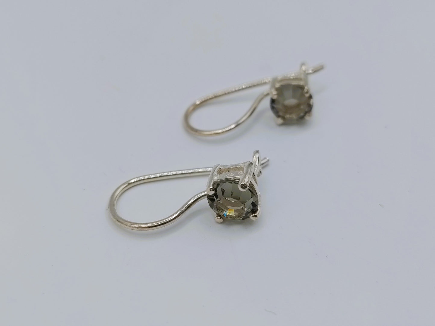 Silver hoop earrings with smoky quartz
