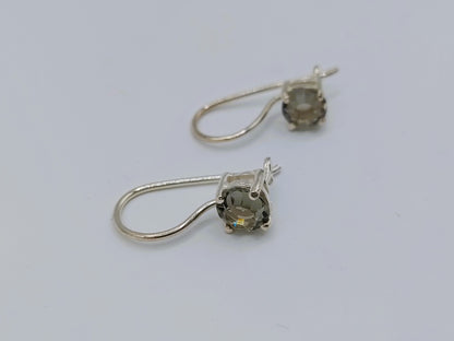 Silver hoop earrings with smoky quartz
