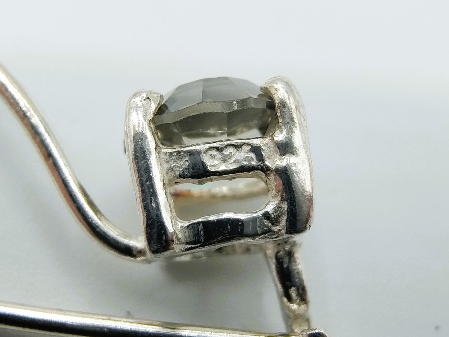 Silver hoop earrings with smoky quartz