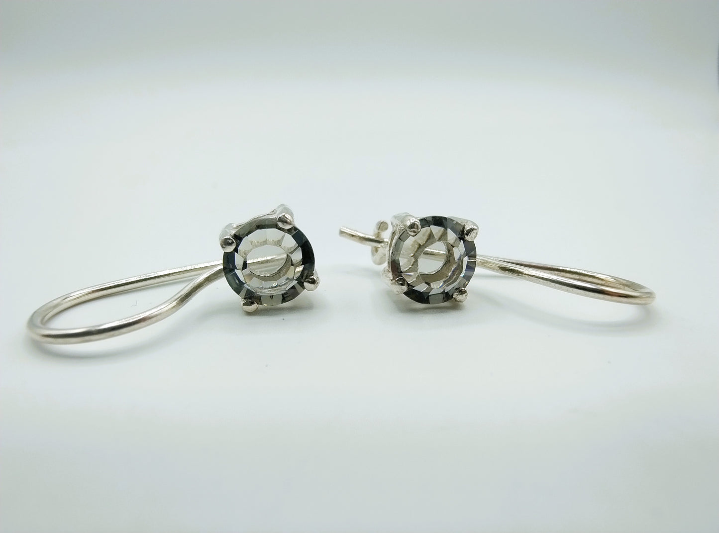 Silver hoop earrings with smoky quartz