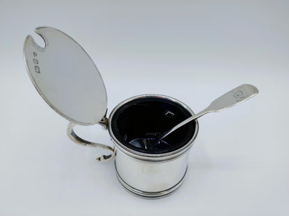 Silver mustard pot with mustard spoon, E. Barnard &amp; Sons Ltd, London, 1977