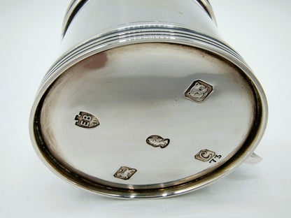 Silver mustard pot with mustard spoon, E. Barnard &amp; Sons Ltd, London, 1977