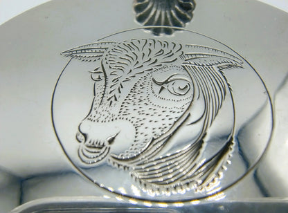 Silver mustard pot with mustard spoon, E. Barnard &amp; Sons Ltd, London, 1977