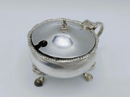 Silver mustard pot with spoon, E. Barnard &amp; Sons Ltd, London, 1977