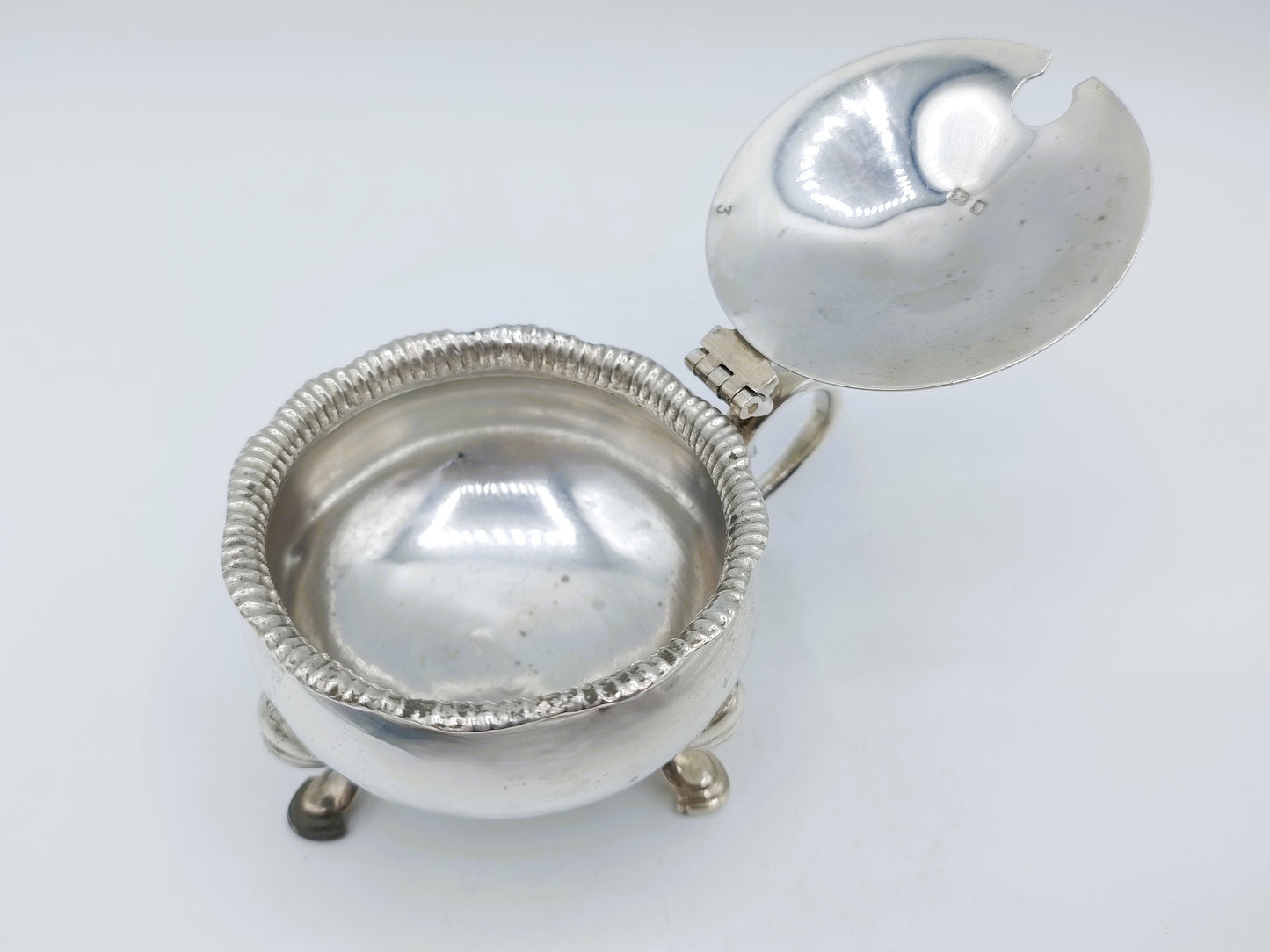 Silver mustard pot with spoon, E. Barnard &amp; Sons Ltd, London, 1977