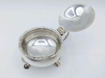 Silver mustard pot with spoon, E. Barnard &amp; Sons Ltd, London, 1977