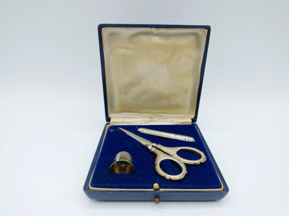 Zilveren naaigarnituur in originele cassette