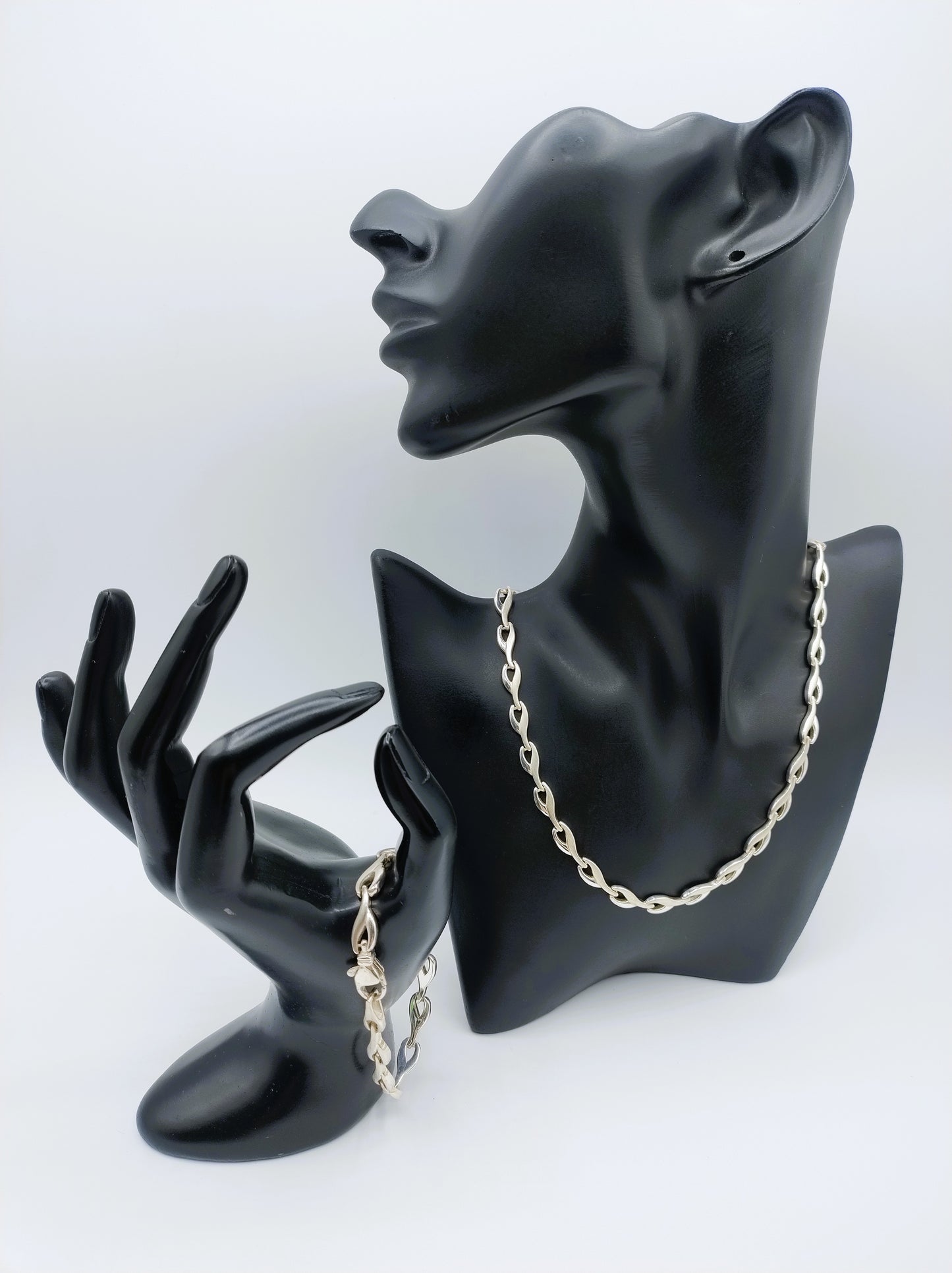 Zilveren ketting + armband, designschakel, 925