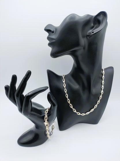 Zilveren ketting + armband, designschakel, 925