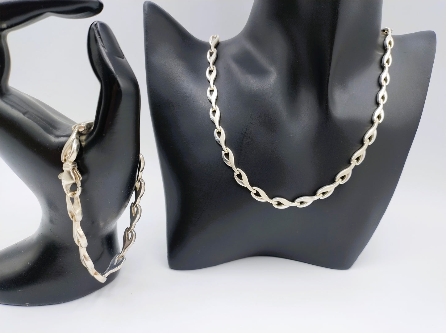 Zilveren ketting + armband, designschakel, 925